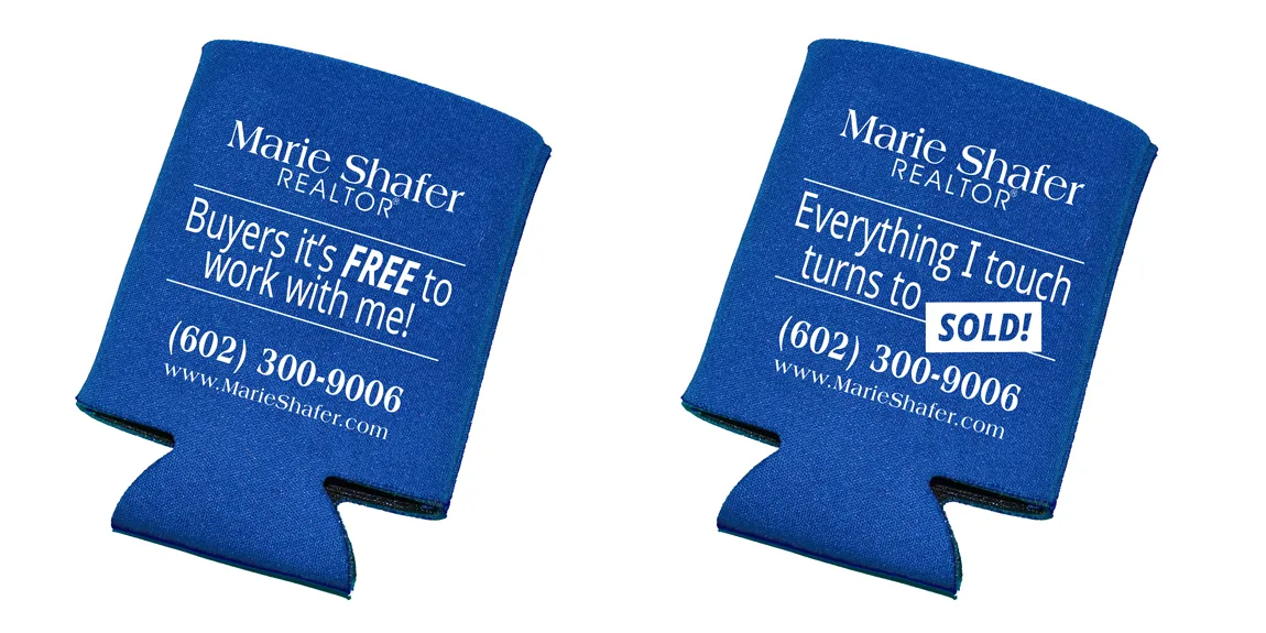 Marie Shafer Real Estate Coozies designed by Marketing Provisions